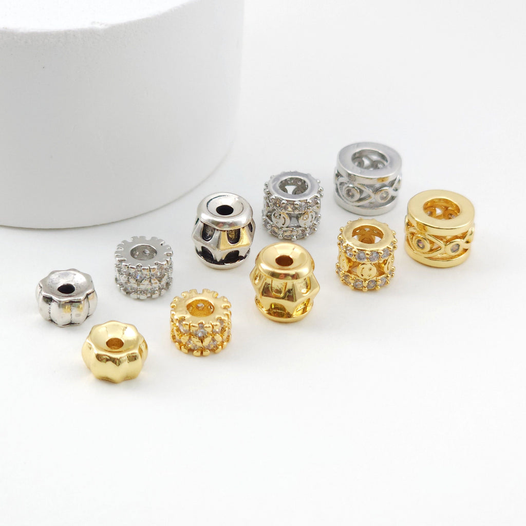 Spacer Beads Collection, 18K Gold/Silver Plated, Round Beads, CZ Pave Beads, Dainty Jewelry Making Beads, Jewelry Finding S1155