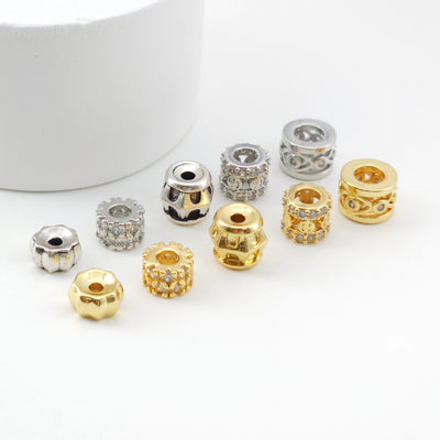 Spacer Beads Collection, 18K Gold/Silver Plated, Round Beads, CZ Pave Beads, Dainty Jewelry Making Beads, Jewelry Finding S1155