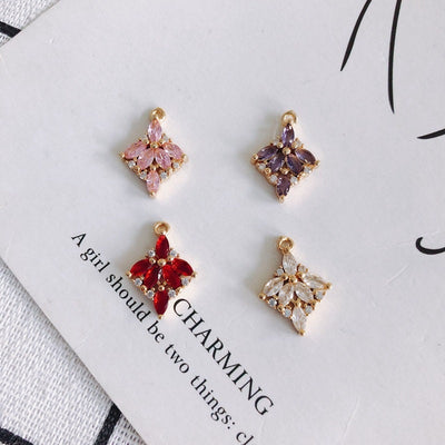 10pcs Flower Charm with loops, Boho Pendant, Cubic Pave Pendant, Bracelet Necklace Making, Gold Plated Jewelry Findings MY063-F060