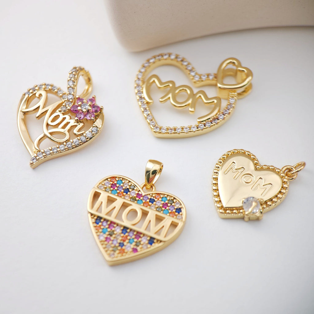 Gold LOVE Mama Pendant, Mom Pave Charm, 18K Gold Plated Brass, Necklace Making Charm, Jewelry Findings S1129