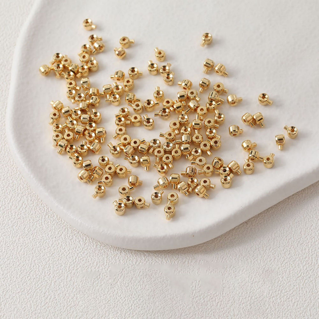 20pcs 18K Gold Plated Crimp End Beads, Cord ends, Bead Ends 3.2mm, hole 1mm, Jewellery Making Findings ZZ005-ZX7049