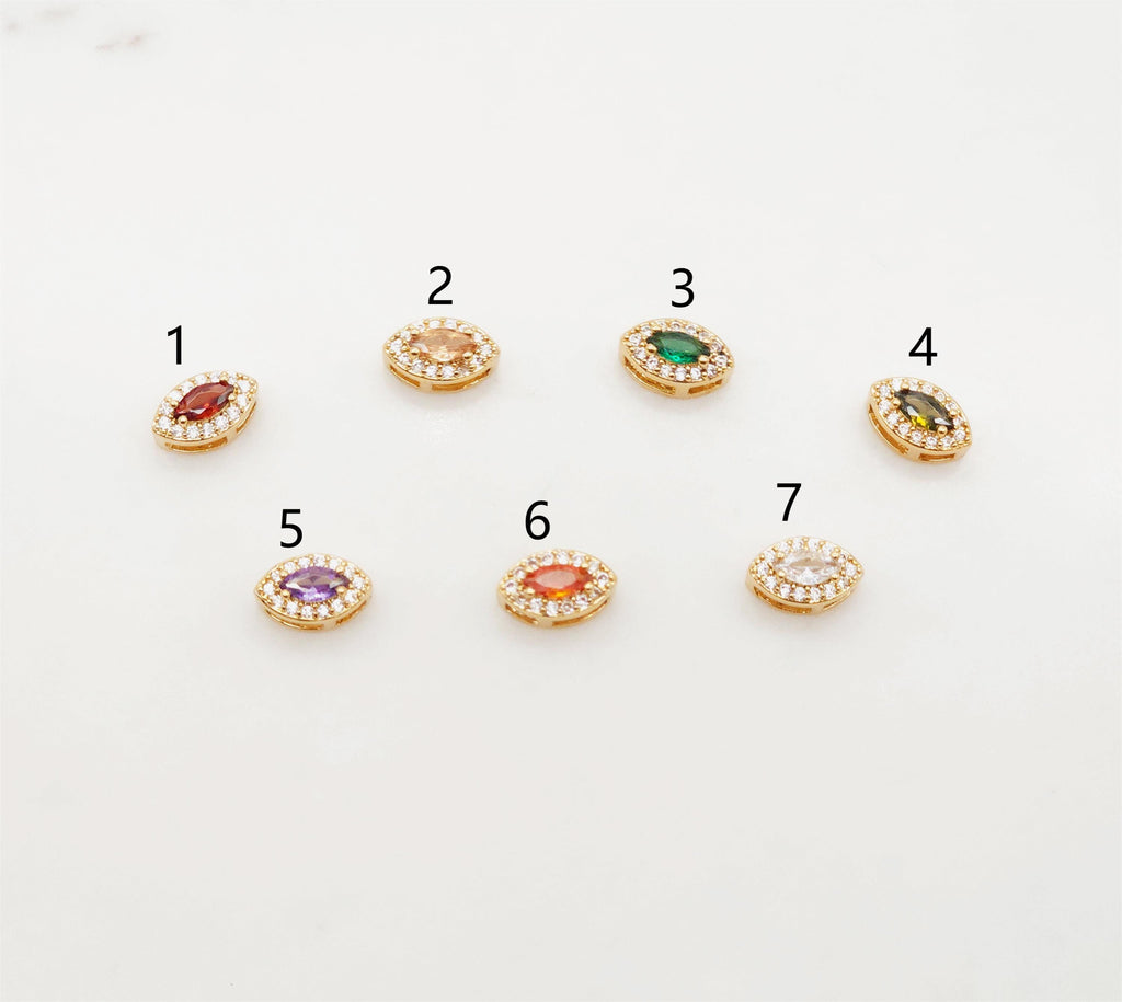 Crystal Pave CZ Beads, 7 Colors Crystal, Oval Shape, 18K Gold Plated Beads, Bracelet Necklace Making Charms, Jewelry Findings S20358