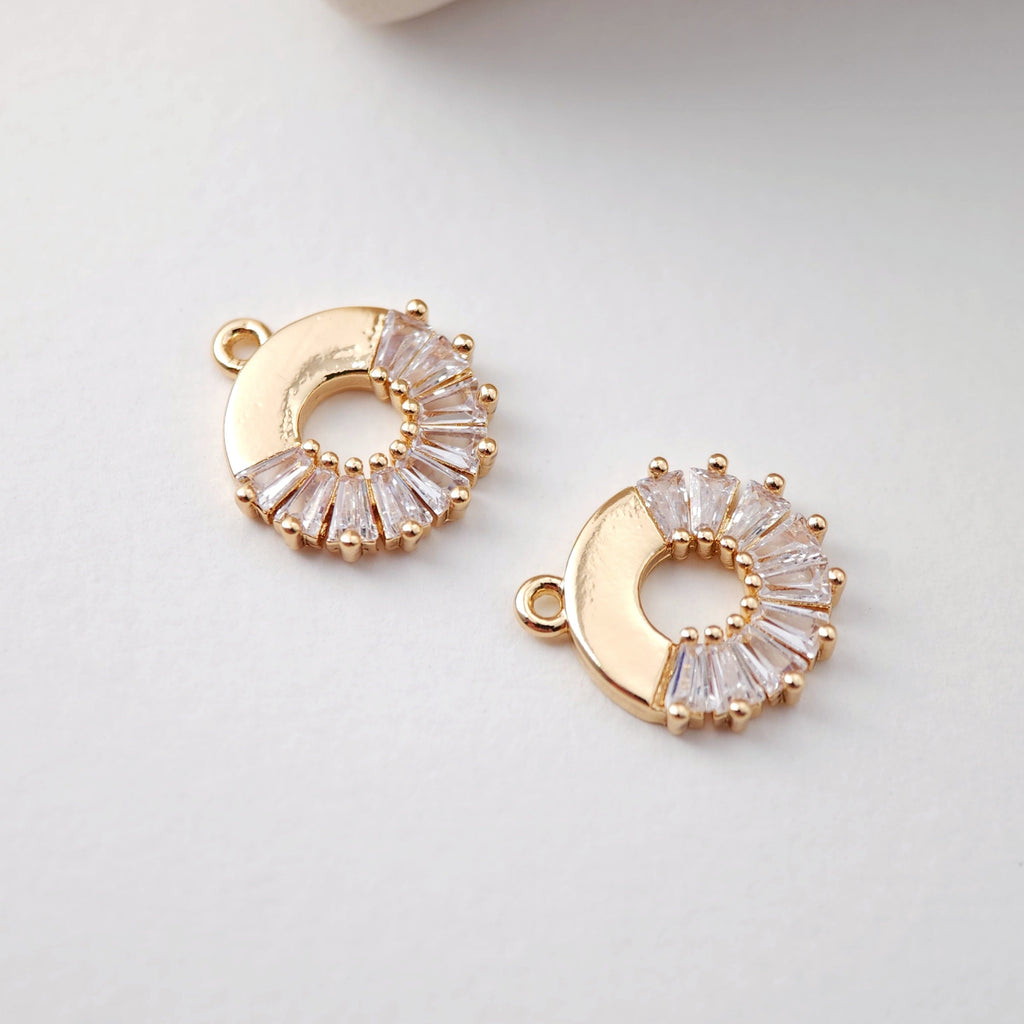 CZ Pave Circle Charm, Cubic Pendant, Earring Connectors, Real Gold Plated Brass Earring Charms, Jewelry Findings D0080