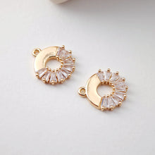 Load image into Gallery viewer, CZ Pave Circle Charm, Cubic Pendant, Earring Connectors, Real Gold Plated Brass Earring Charms, Jewelry Findings D0080