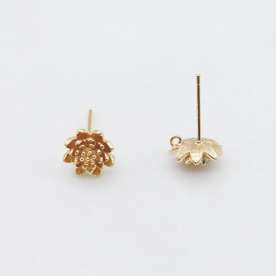 10PCS Flower Earring Post with Loop, 18K Real Gold Plated Brass Stud Earring With Loop, Nickel Free, Earring Finding ZX122