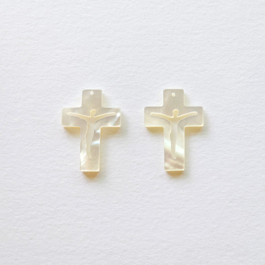 Cross White Mother-of-Pearl, MOP Shell Pendant, Cutout White Nacre, Shell Charm, Mother of Pearl Jewelry Making Findings RY002