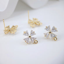 Load image into Gallery viewer, Cubic Zirconia Flower Post Earrings, Gold Plated Earring Post with Loop, Hypoallergenic, Handmade Earring Finding,DIY Earring Supplies D0035