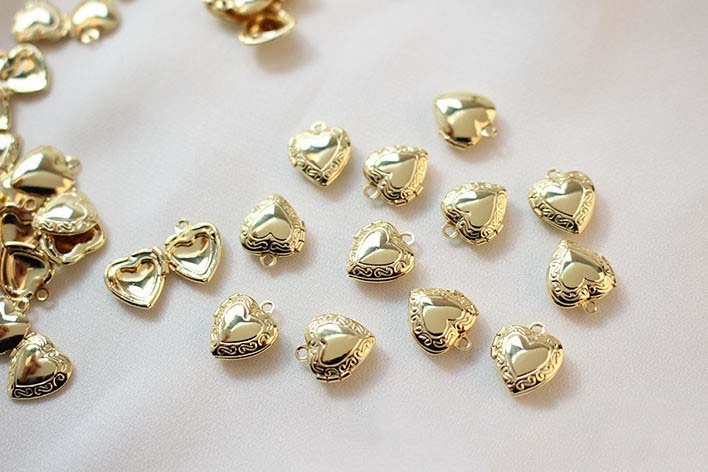 Shiny Heart Locket Charms, 18K Gold Plated, Key to my heart, Love Pendant, Necklace Making Pendants, Jewelry Findings GZ313