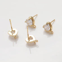 Load image into Gallery viewer, Gold love heart CZ Earring Post,  14K Gold Nickel Free Earrings, S925 Silver Ear Pins, 10mm, Heart Shape Ear Stud with Loop JG066