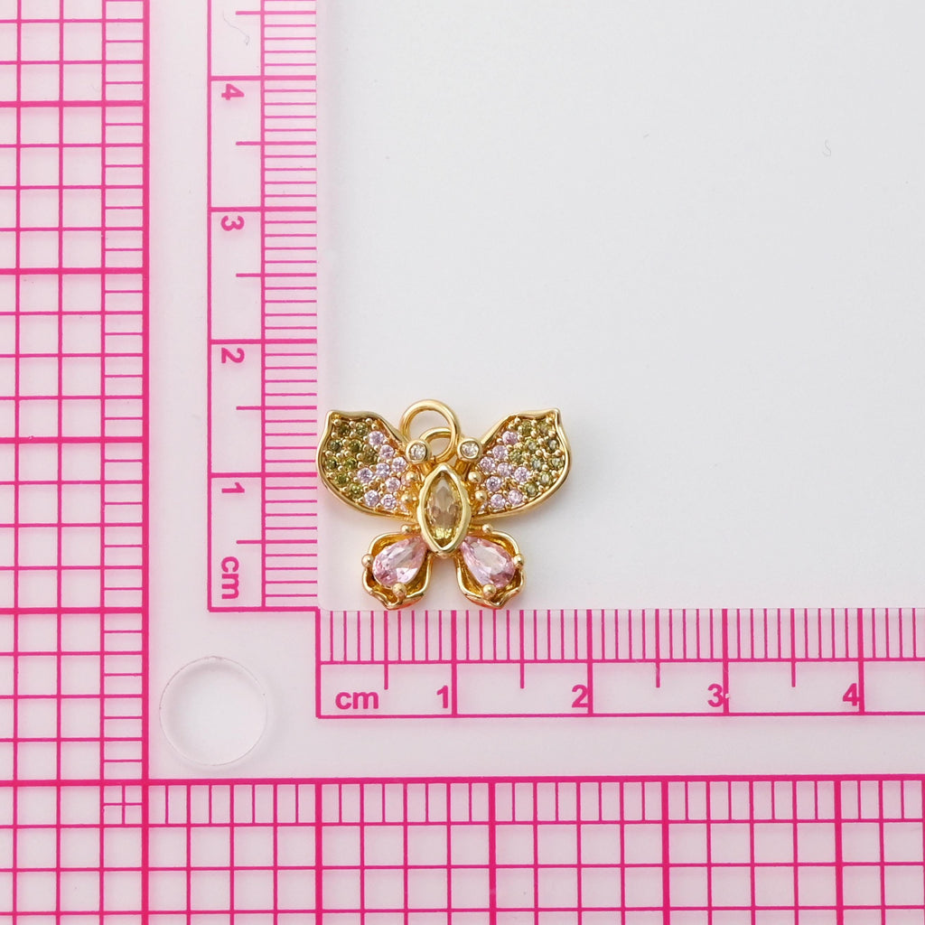 CZ Pave Butterfly Charms, Zircon Insect Charms, 18K Gold Plated Charms, For Bracelet And Earrings Making, Jewelry Findings S1455