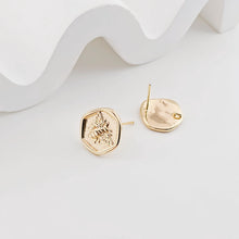 Load image into Gallery viewer, 10pcs Round Butterfly Earring Post with Loop, 14K White Gold Plated, S925 Silver Pin Nickel Free Earrings, Knot Ear Stud with Loop ZX279