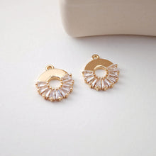Load image into Gallery viewer, CZ Pave Circle Charm, Cubic Pendant, Earring Connectors, Real Gold Plated Brass Earring Charms, Jewelry Findings D0080