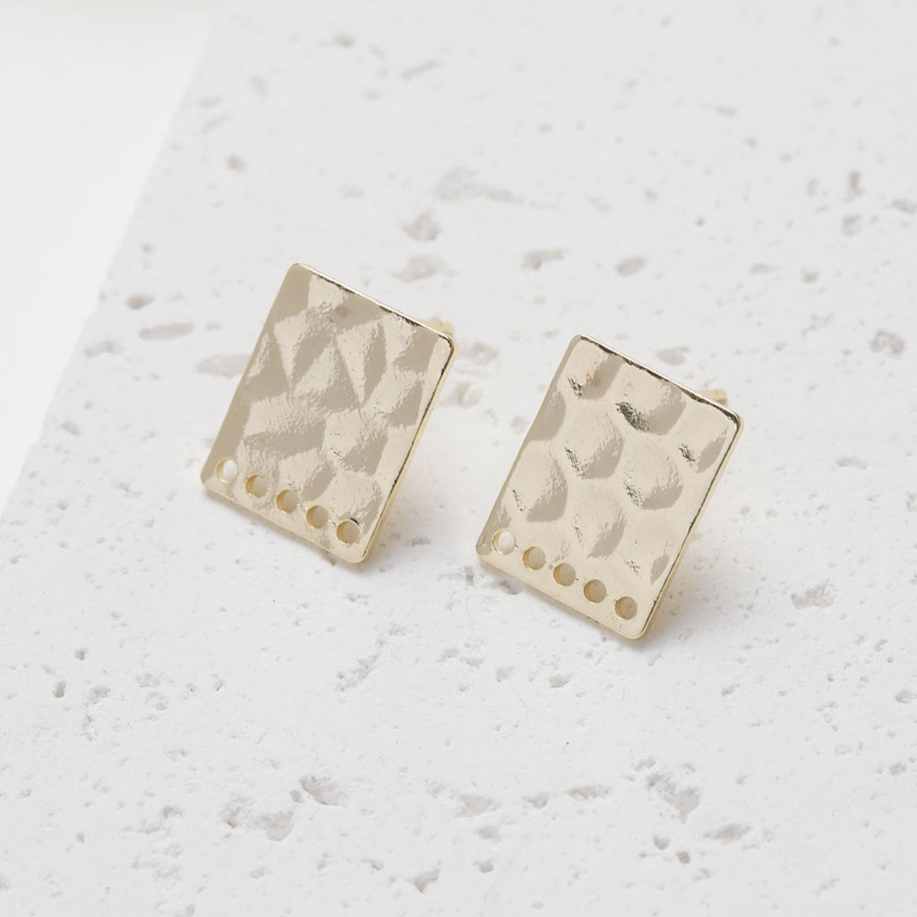 Hammered Square Post with Loops, 14K Gold/Silver Plated, S925 Silver Pin Nickel Free Earrings, Hypoallergenic Earring Findings GZ254