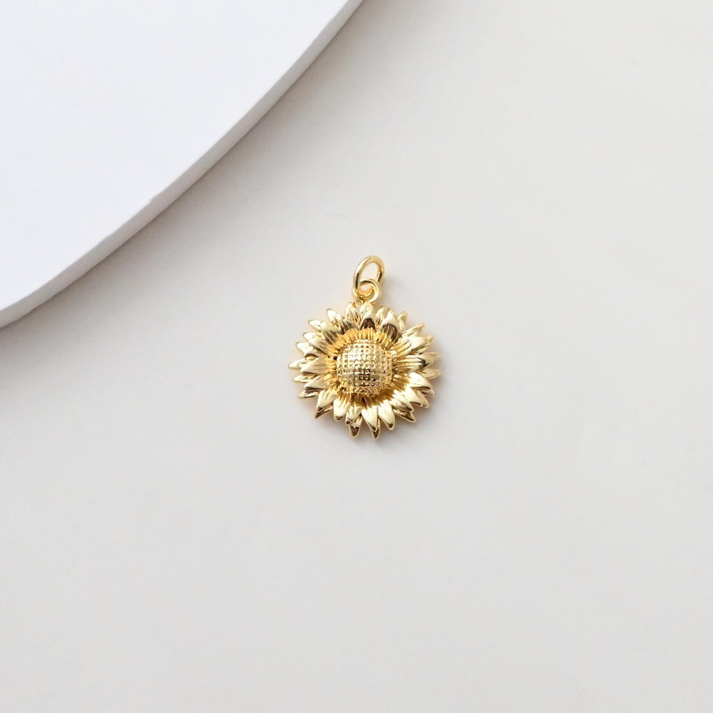 Sunflower/Round/Flower Moon Pendant, Pave CZ, Plant Charm, 18K Gold Plated, For Bracelet And Necklace Making, Jewelry Findings S1382