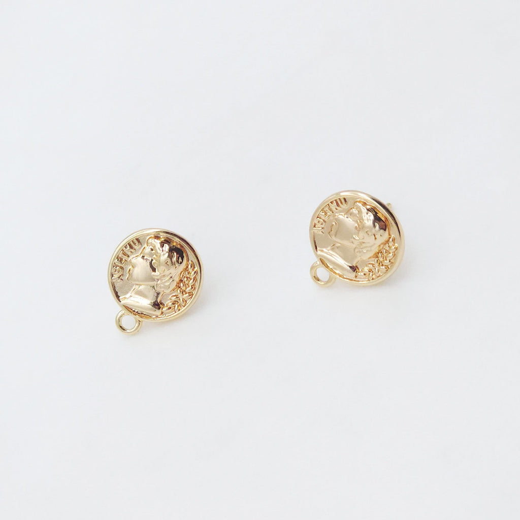 10pcs 14K Gold Round Post With Loop, Lady Stud Earring Nickel Free, 14.5mm, Hypoallergenic Earring Findings ZX118