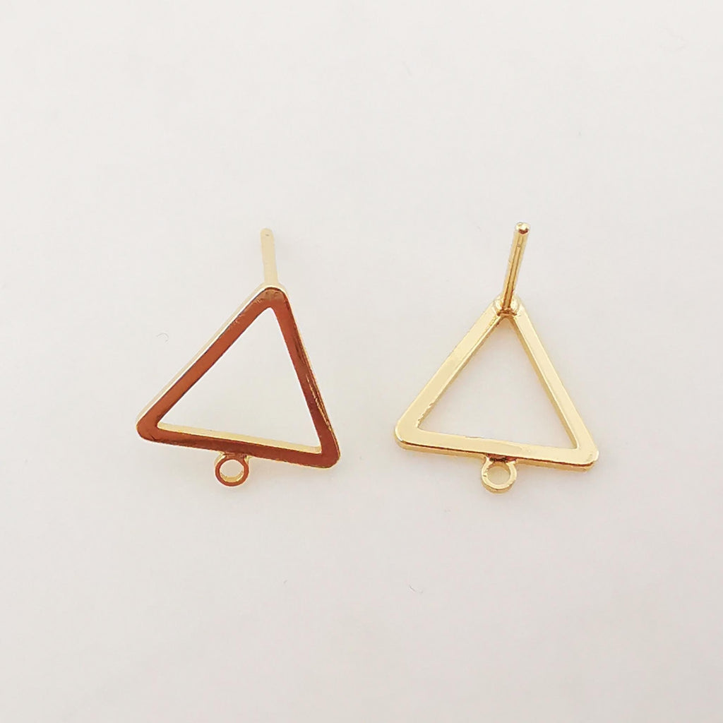4pcs 14K Gold Triangle Post With Loop, Openwork Triangle Stud Earring Nickel Free, 12x10mm, Hypoallergenic Earring Findings Z075