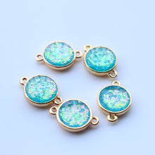 Load image into Gallery viewer, 5pcs Faux Opal Round Connectors, Cubic Zircon Crystal Pendant, Bracelet Necklace Pendant, 14K Real Gold Plated, Jewelry Findings JY086-F129