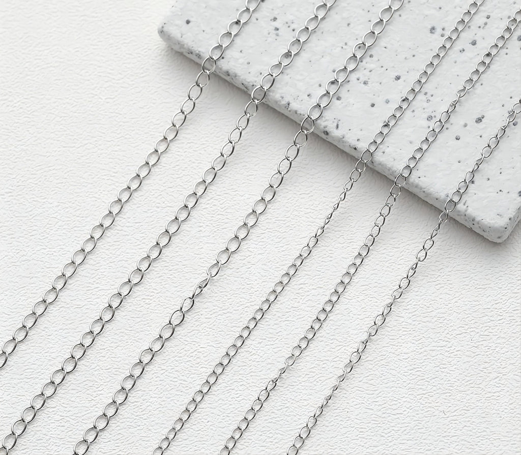 Silver Plated Cable Chain, 2.5mm, 3mm in Flat, Necklace Link Chain, Unfinished Chain, Hypoallergenic, Necklace Making Findings GT006