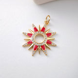 Enamel Sun Charm, Cubic Sunshine Round Pendant, 18K Shiny Gold Plated Micro CZ Pave, 23.5mm, Necklace Making Charm, Jewelry Findings S1135