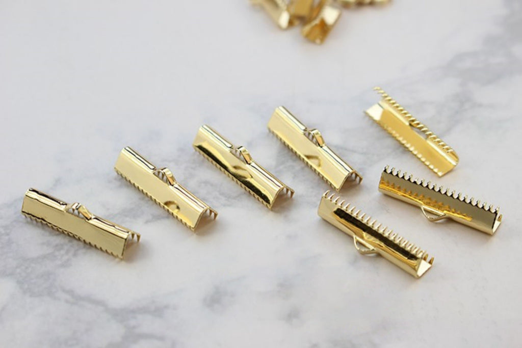 10pcs Ribbon Crimp End Caps, Ribbon Pinch Clasp 14K Gold Plated, 6mm,10mm,13mm,20mm,25mm, Jewellery Making Findings ZZ064