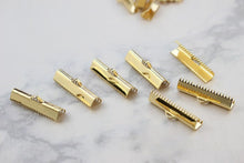 Load image into Gallery viewer, 10pcs Ribbon Crimp End Caps, Ribbon Pinch Clasp 14K Gold Plated, 6mm,10mm,13mm,20mm,25mm, Jewellery Making Findings ZZ064