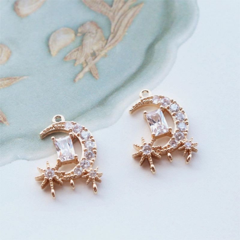CZ Pave Garlands Charm, Cubic Zircon Crystal Pendant, CZ Earring Charms,  Real Gold Plated Brass Earring Charms, Jewelry Findings JY009-F049
