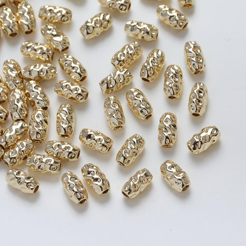 10pcs Gold Plated Stone Beads, Barrel beads, 14K Gold, Silver, white, Spacer Beads, Irregular Beads, Bracelet Beads, Jewelry Finding GZ252
