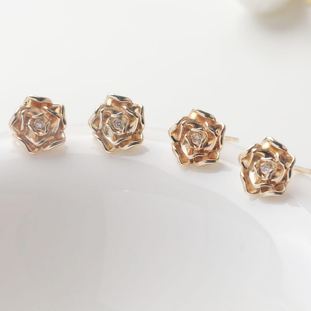 Flower Earring Post with loop, 14K Gold/Silver, S925 Silver Pin Nickel Free Earrings, Flora Ear Stud with Loop GZ754