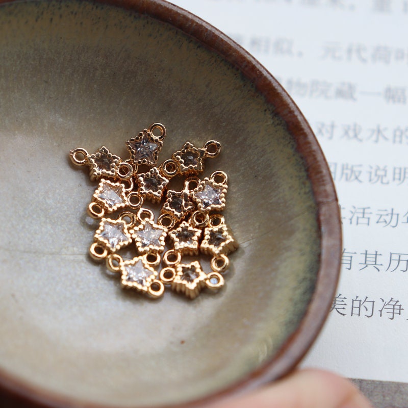 20pcs CZ Pave Mini Star Charm, Crystal Pendant, 5mm, Earring Connectors, Real Gold Plated Brass Earring Charms, Jewelry Findings JY035-F205