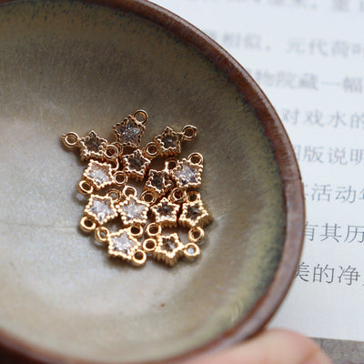 20pcs CZ Pave Mini Star Charm, Crystal Pendant, 5mm, Earring Connectors, Real Gold Plated Brass Earring Charms, Jewelry Findings JY035-F205