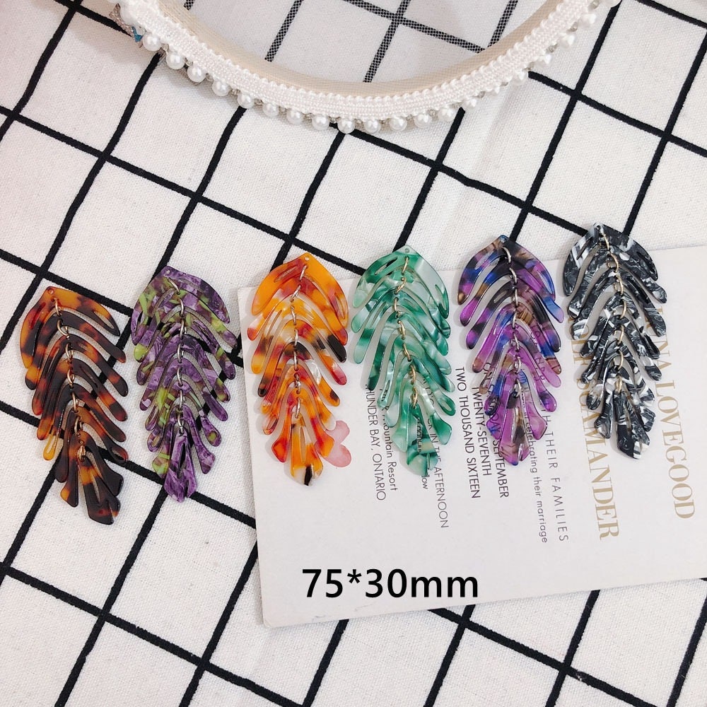 4PCS Leave Pendant, Acetic Acid, Acetate Leaf Pendant, 11 Colors You Choose, Leaf Charm, Earring Finding MY011