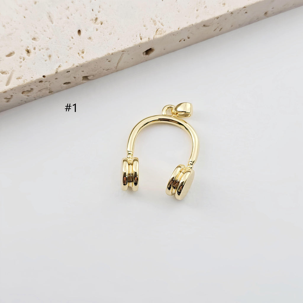 Gold Earphone Pendant, Rugby balls, Airplanes, Hearts, Hammered Pieces Pendant, 18K Gold Plated, Jewelry Findings S1276