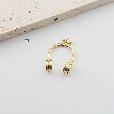 Gold Earphone Pendant, Rugby balls, Airplanes, Hearts, Hammered Pieces Pendant, 18K Gold Plated, Jewelry Findings S1276