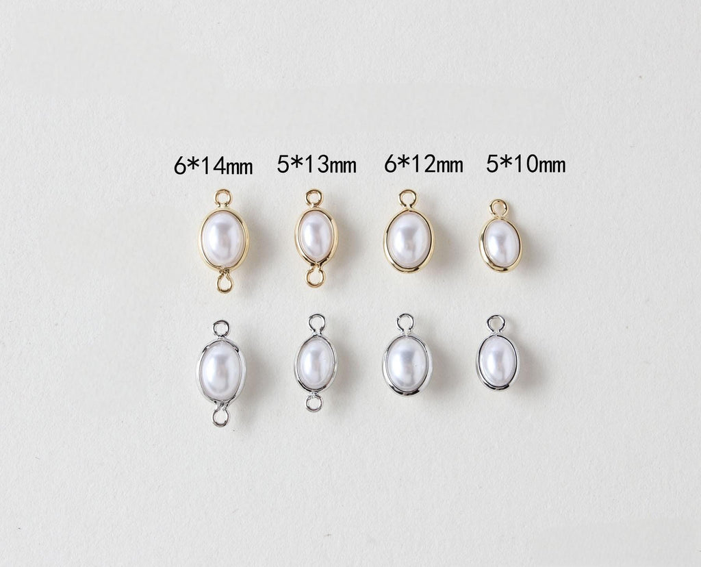 10pcs- 14K Gold Plated Oval Pendant, ABS Resin Pearl Connector, Nickel Free, Pearl Connectors, DIY Jewelry Making Findings GZ670