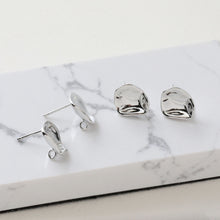 Load image into Gallery viewer, Hammered Irregular Earring Post, S925 Silver Pin, CZ Pave, Nickel Free Earrings, Irregular Shape Ear Stud with Loop JJ026-CX012