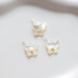 Cat White Mother-of-Pearl, MOP Shell Pendant, White Nacre, Shell Charm, Mother of Pearl Jewelry Making Findings RY014