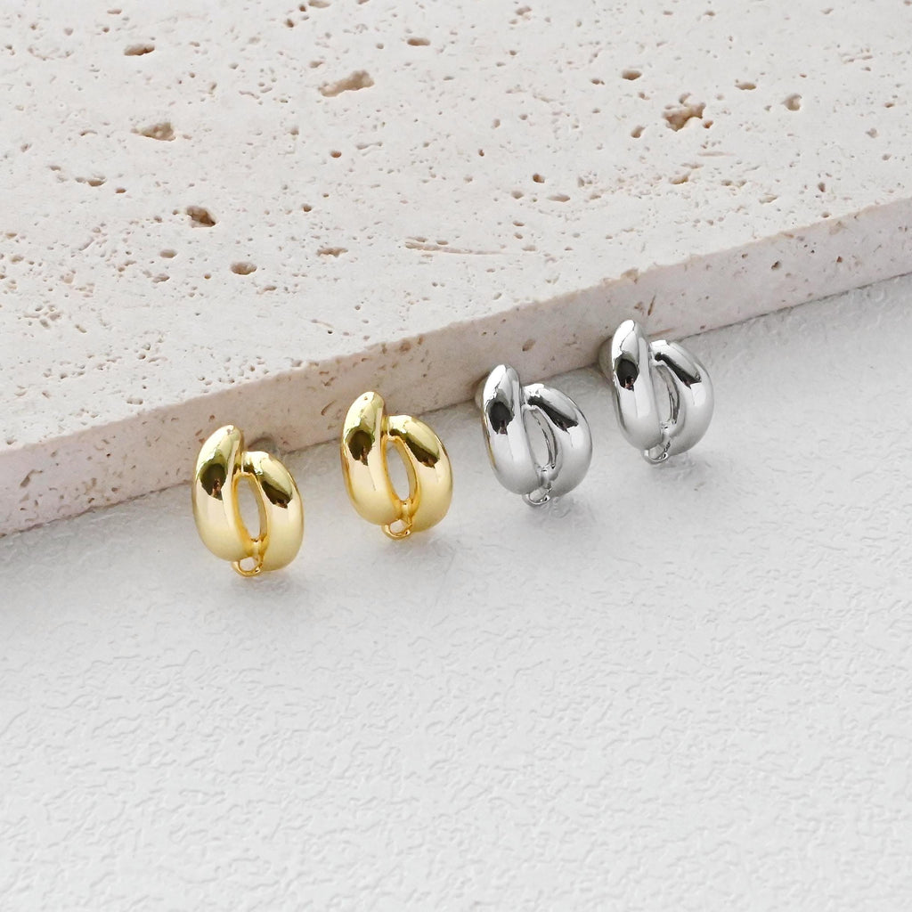 C Shape Ear Post, Nickel Free, S925 Silver Pin, 14*9.6mm, 18K Gold Plated Stud Earring Finding D0441