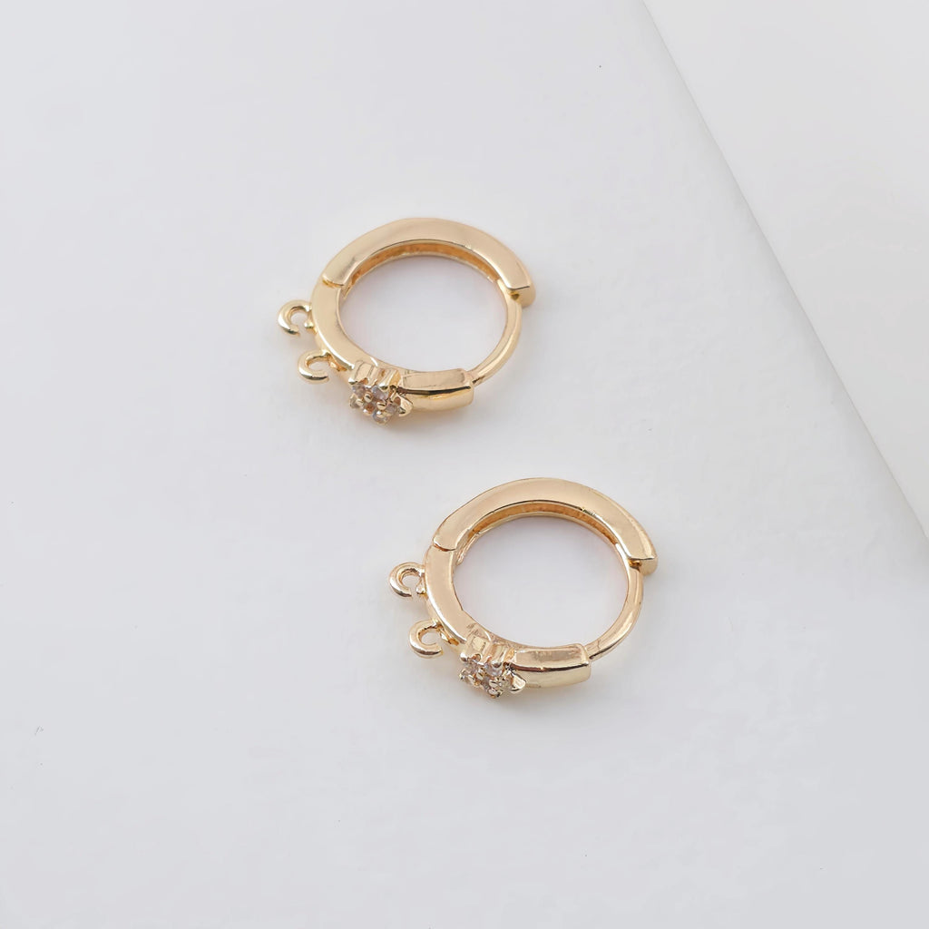 Gold round Ear Hoops with 2 open loops,  14K Gold Plated Leverback Earrings, Huggie Hoops Earring ZX332