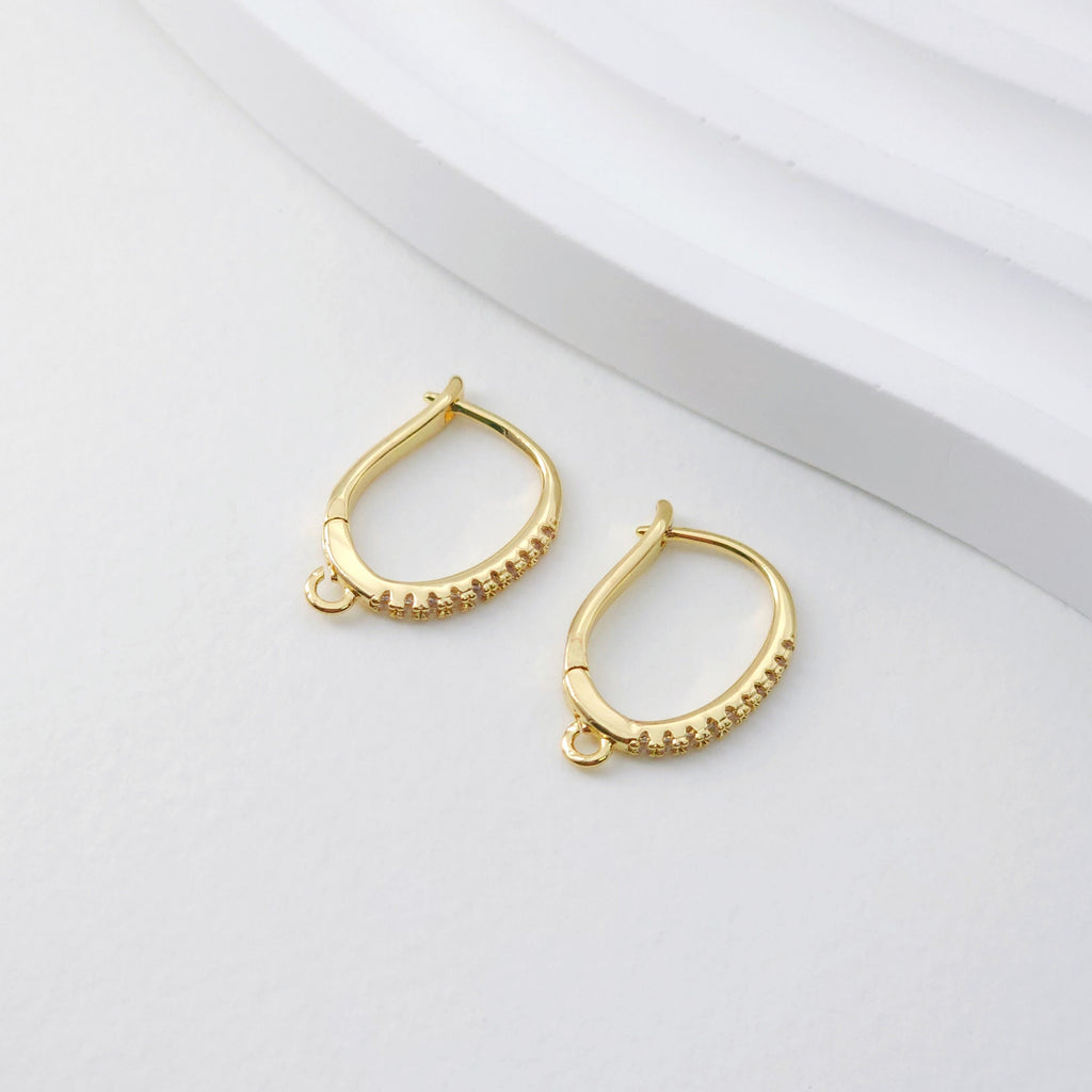 Ellipsoid CZ Pave Earring Hoop, Gold Plated Huggie Hoop Earring with Loop, Huggie Hoop DIY Earring  Findings,Handmade Earring Supplies D0097