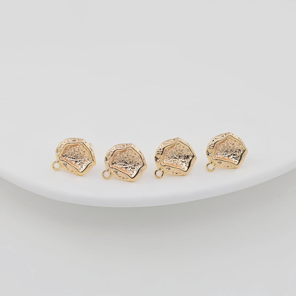 10pcs Irregular Earring Post, Lunar Surface, 14K Gold Plated, S925 Silver Pin Nickel Free Earrings, Ear Stud with Loop ZX127