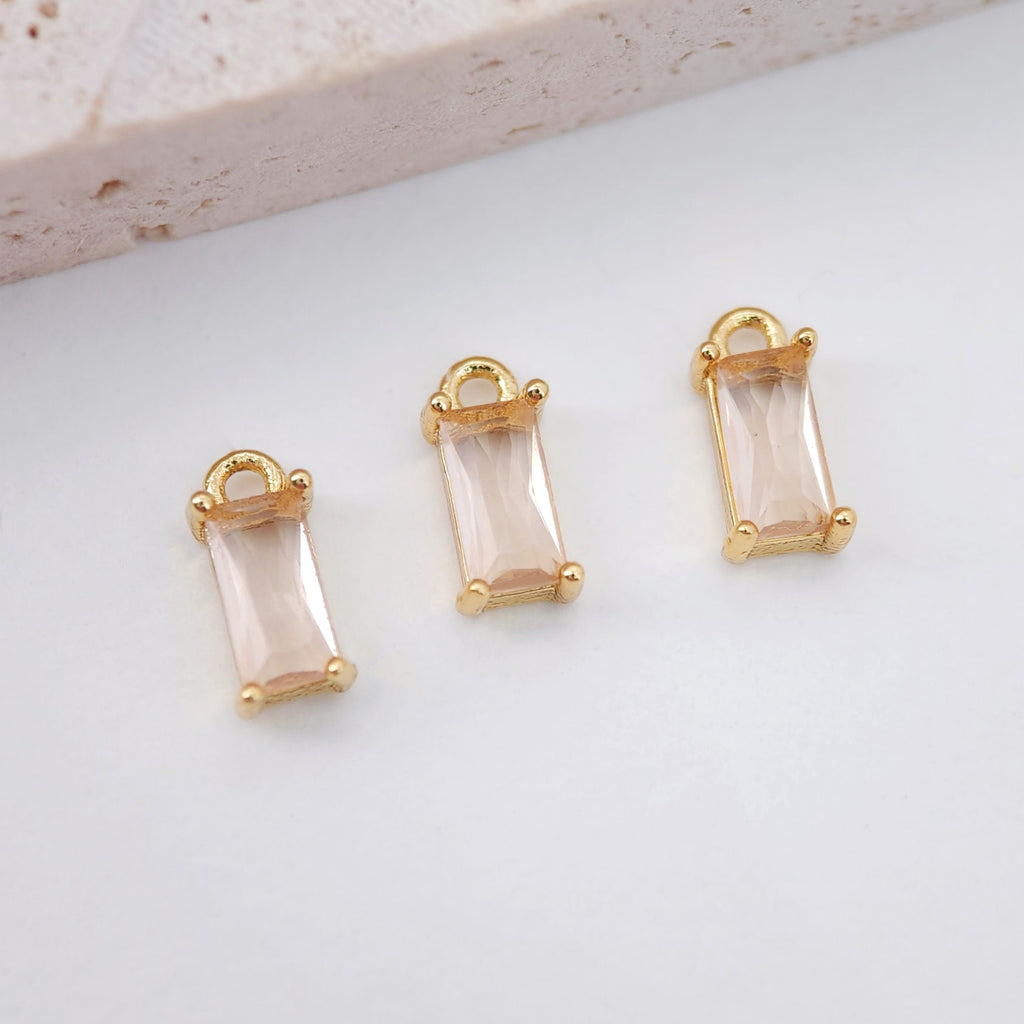 Crystal Tiny Rectangular Charms, Rainbow Color Crystal, 18K Gold Plated Rectangular Pendant, Jewelry Findings S20525