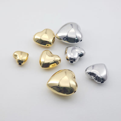 Heart Spacer Beads, 14K Gold, Silver Plated, Polish Gold/Silver Beads, Heart Shape Pendant, Jewelry Making Supplies S1159