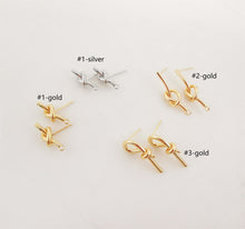 Load image into Gallery viewer, 10pcs Gold Knot Earring Post With Loop, S925 Silver Ear Pin Nickel Free Earrings, Ear Stud Loop, Hypoallergenic Earring Findings ZX071