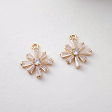 Load image into Gallery viewer, CZ Pave Flower Charm, Cubic Pendant, Earring Connectors, Real Gold Plated Brass Earring Charms, Jewelry Findings D0074