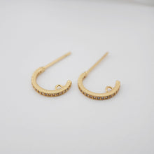 Load image into Gallery viewer, 10PCS C Shape Ear Post with Loops, Nickel Free, CZ Pave, 12x2mm, 18K Gold Plated Circle Stud Earring Finding S274
