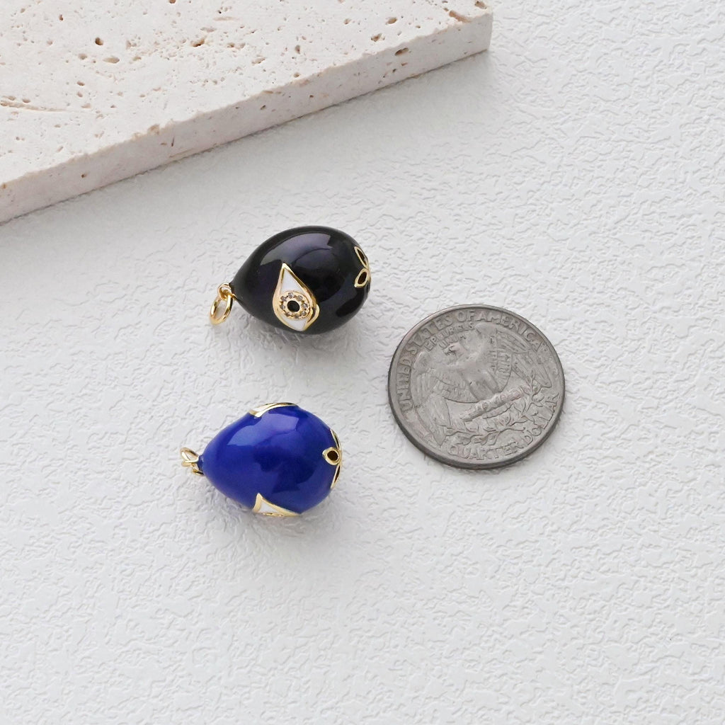 Colgante de huevo jumbo esmaltado 3D, huevo de mal de ojo, huevo azul oscuro, huevo negro, chapado en oro de 18 quilates, colgante para pulsera, collar, accesorios de joyería S1300