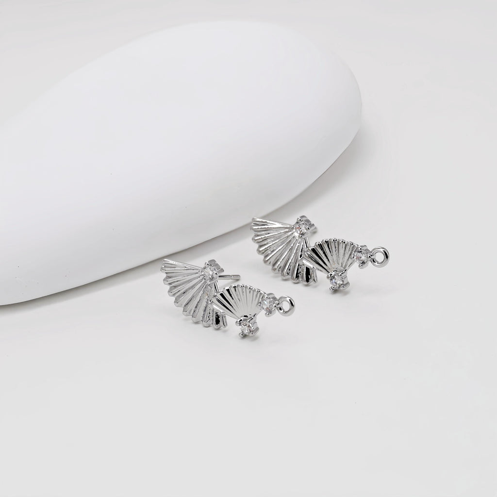 Fan-shaped Post Earrings, S925 Silver pin, 18k Gold Plated Sector Earring Post with Loop, Earring Findings, Handmade Earring Supplies D0398