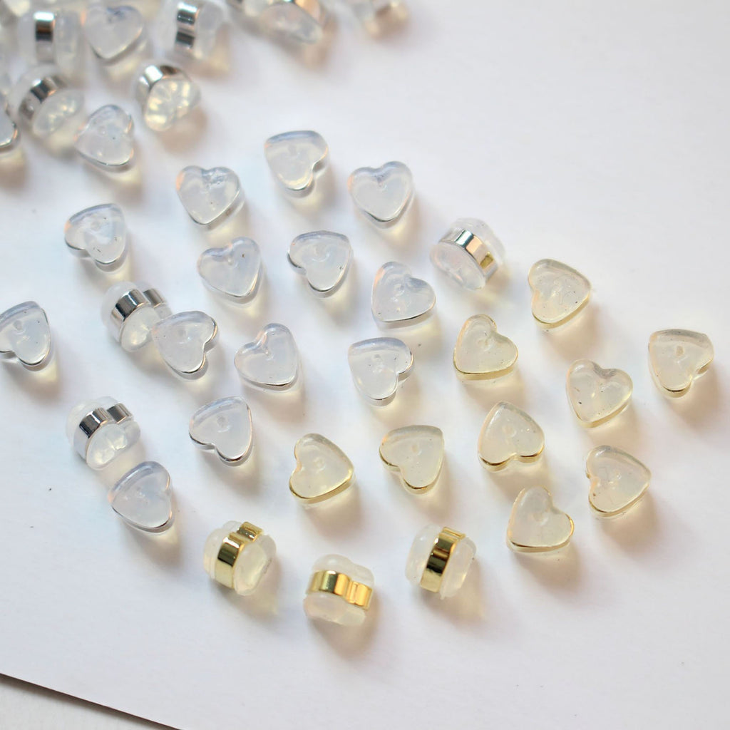 20PCS Heart Ear Nuts, Gold Plated Earring Backs, Rubber Earring Stoppers, Wholesale Earring Findings ZZ023-ZX7045