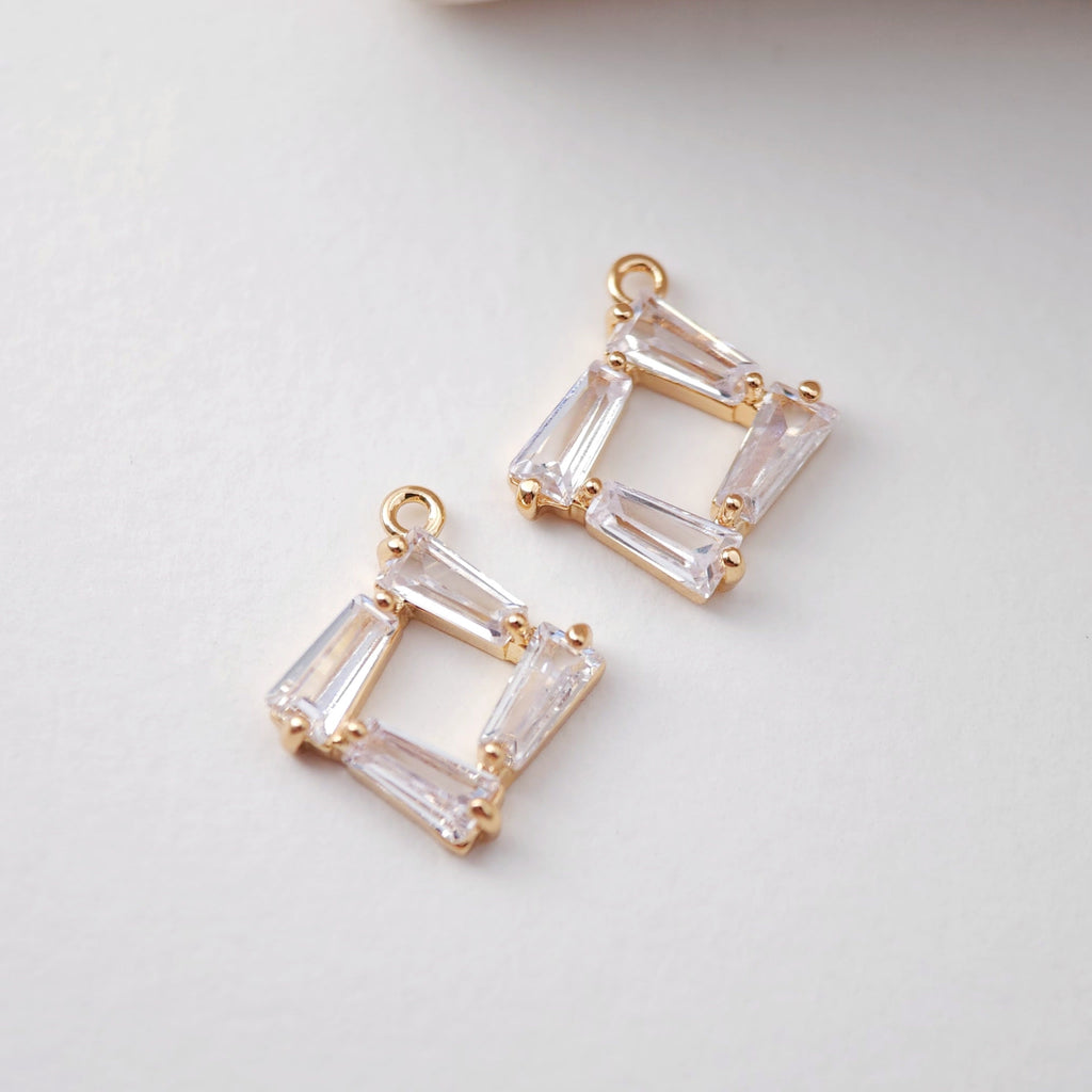 CZ Pave Rhombic Connector, Cubic Pendant, Earring Connectors, Real Gold Plated Brass Earring Charms, Jewelry Findings D0053