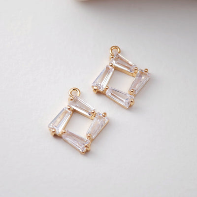 CZ Pave Rhombic Connector, Cubic Pendant, Earring Connectors, Real Gold Plated Brass Earring Charms, Jewelry Findings D0053